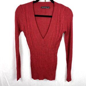 Vintage Y2K The Limited Sweater XS Red V-Neck Long Sleeve Wool Blend Thin Knit